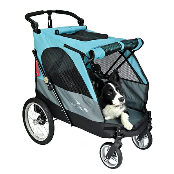 Petstro Safari - עגלה לכלבים 4 גלגלים - Petstro Large 4-Wheel Buggy,Turquoise/Grey, תמונה 4