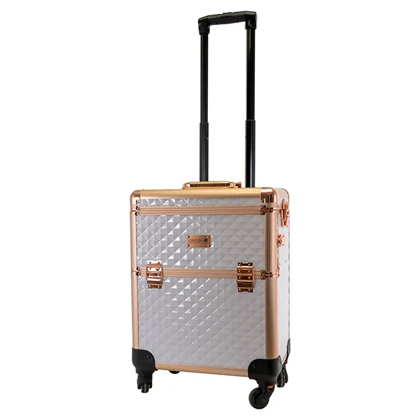 Groom X - מזוודת טיפוח מהודרת Grooming Case XL 2 in one with 4 Wheels and Telescopic Handle Diamond Pattern White, תמונה 2
