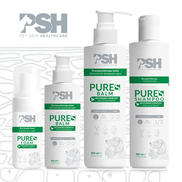 PSH - Pet Skin HealthCare - לטיפול היגייני לבעלי חיים עם דרמטוזות זיהומיות, פטרייתיות או טפיליות Pure S Shampoo + Conditioner + Foam