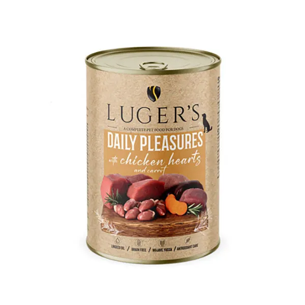 Lugers - מזון רטוב מושלם לכלבים עם לבבות עוף וגזר Daily Pleasures wet Dog food with Chicken Hearts and Carrots, תמונה 2