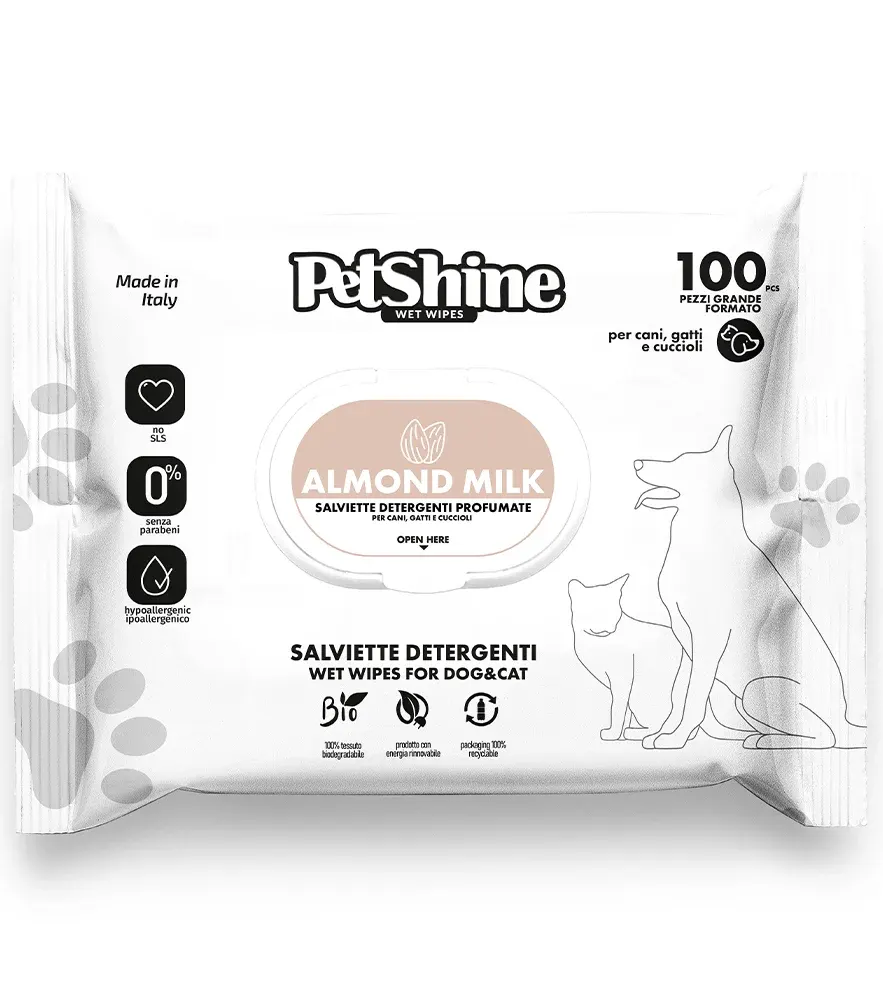 PetShine - מגבונים להיגיינה לכלבים ולחתולים Almond Milk 100 pcs - Scented Cleansing Wipes - Alcohol Free