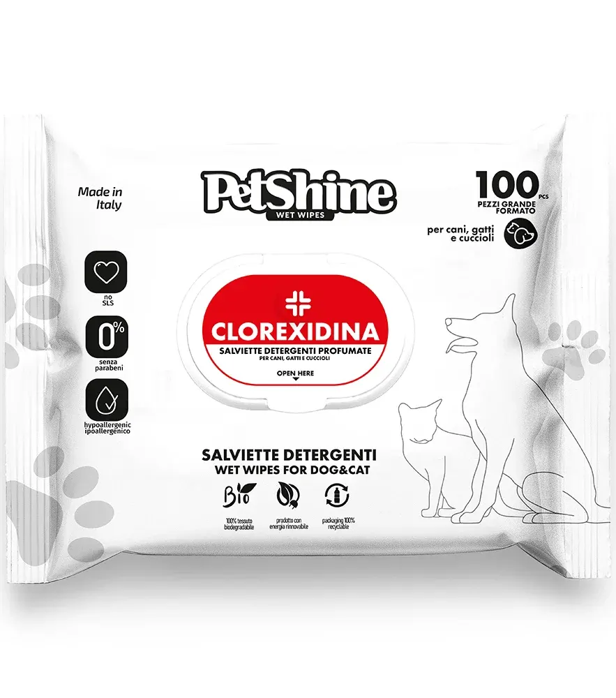 PetShine - מגבונים אנטיספטי לכלבים ולחתולים Chlorhexidine 100 pcs - Scented Cleaning Wipes - Alcohol Free