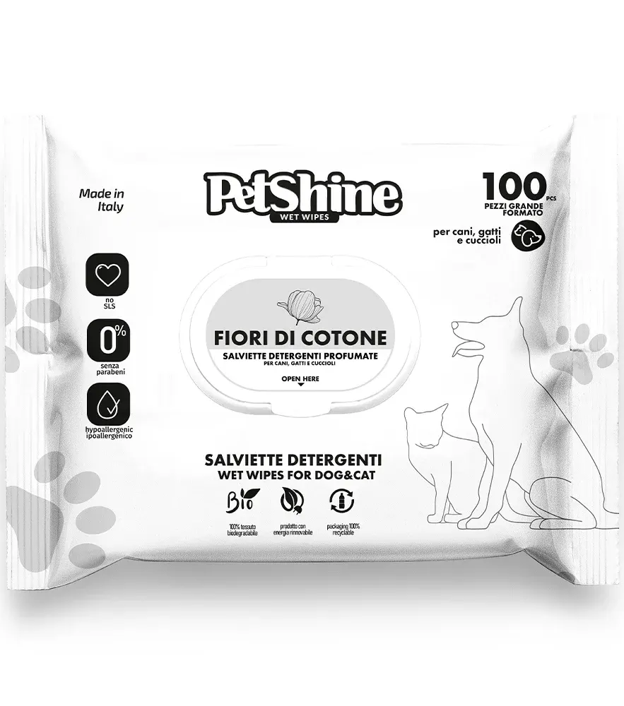 PetShine - מגבונים להיגיינה לכלבים ולחתולים Cotton Flower 100 pcs - Scented Cleansing Wipes - Alcohol Free