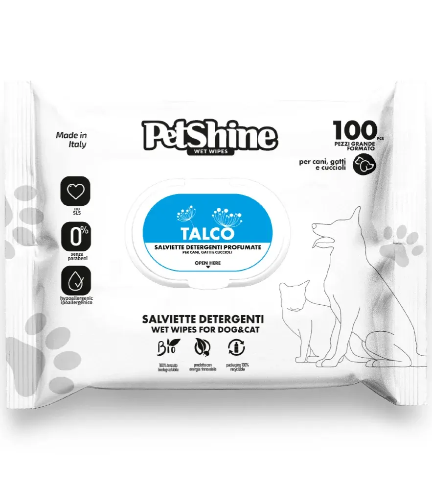 PetShine - מגבונים להיגיינה לכלבים ולחתולים Talcum Powder 100 pcs - Scented Cleansing Wipes - Alcohol Free