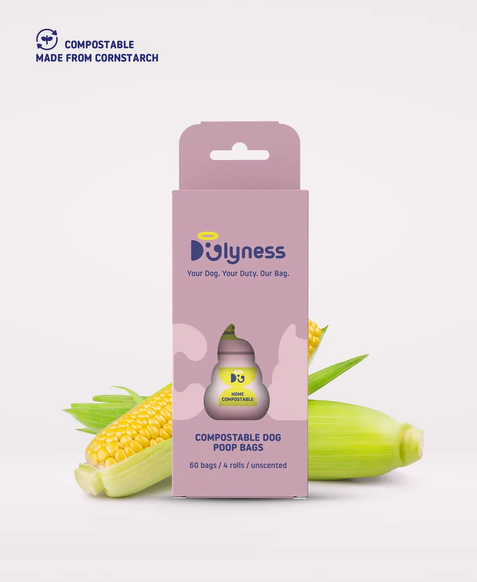Doglyness - שקיות לאיסוף צרכים | Biodegradable מתכלות SCOOP | Compostable Poop Bags 4 Rolls - 60 Bags